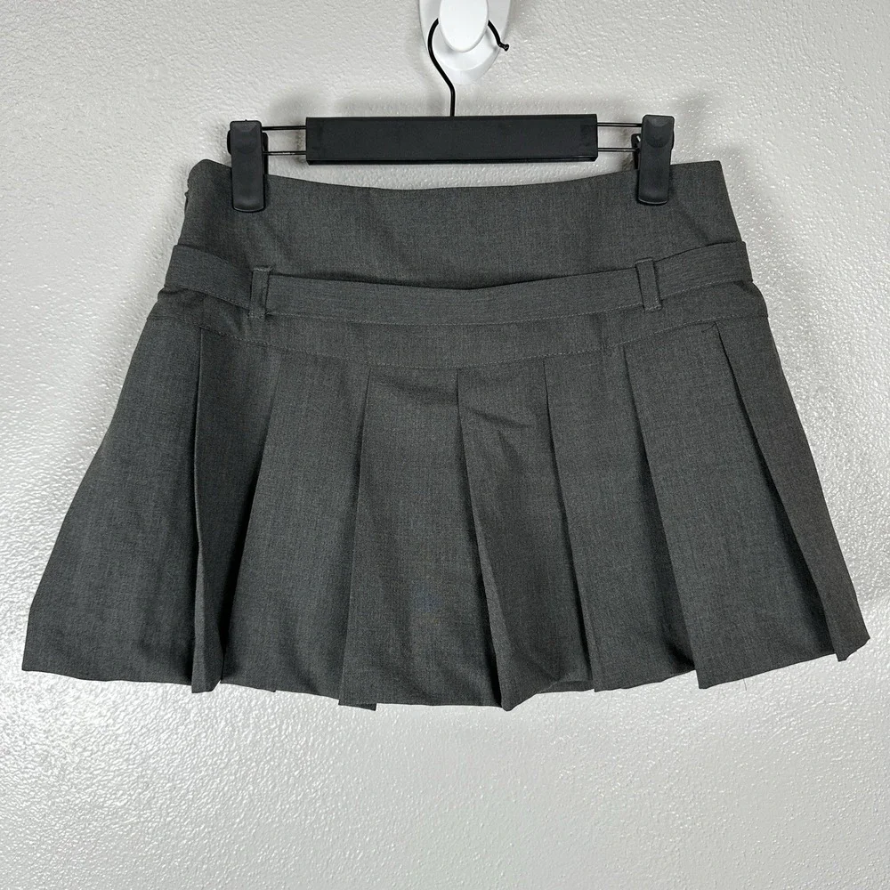 NEW Zara Pleated Mini Micro Skirt Womens Small‎ Gray Belted Skort Preppy School